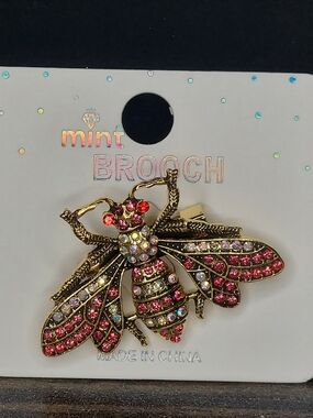 Pink Gold-Tone Bee Brooch # 1